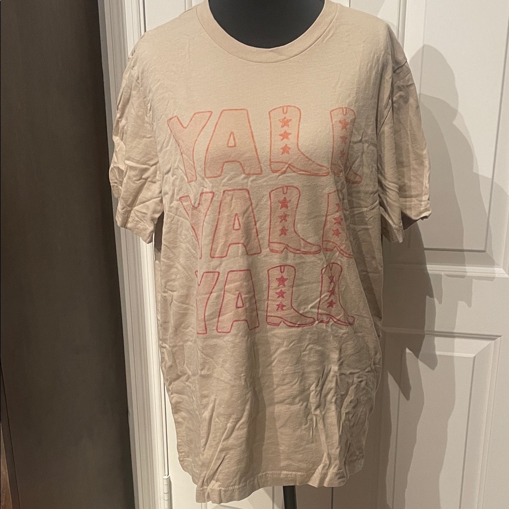 Bella Canvas Beige Tee with Red 'Y'all' Design (D)
